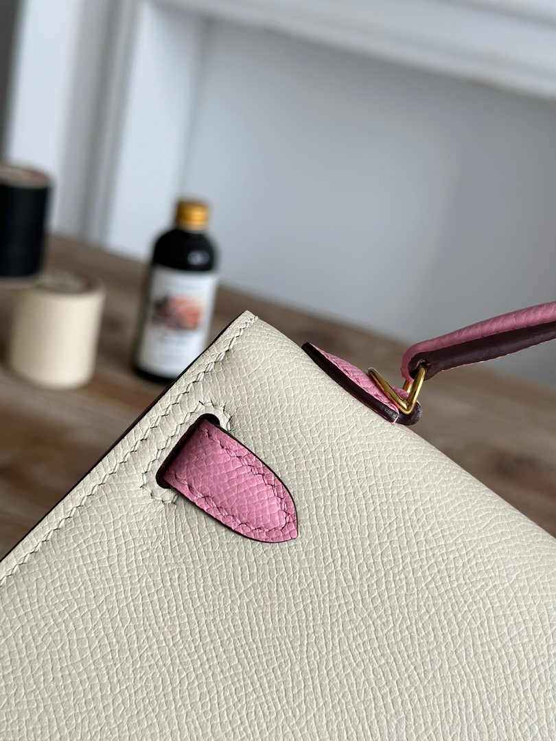 Hermes Kelly Bag 19 Epsom Leather Beige Purple Gold H82345