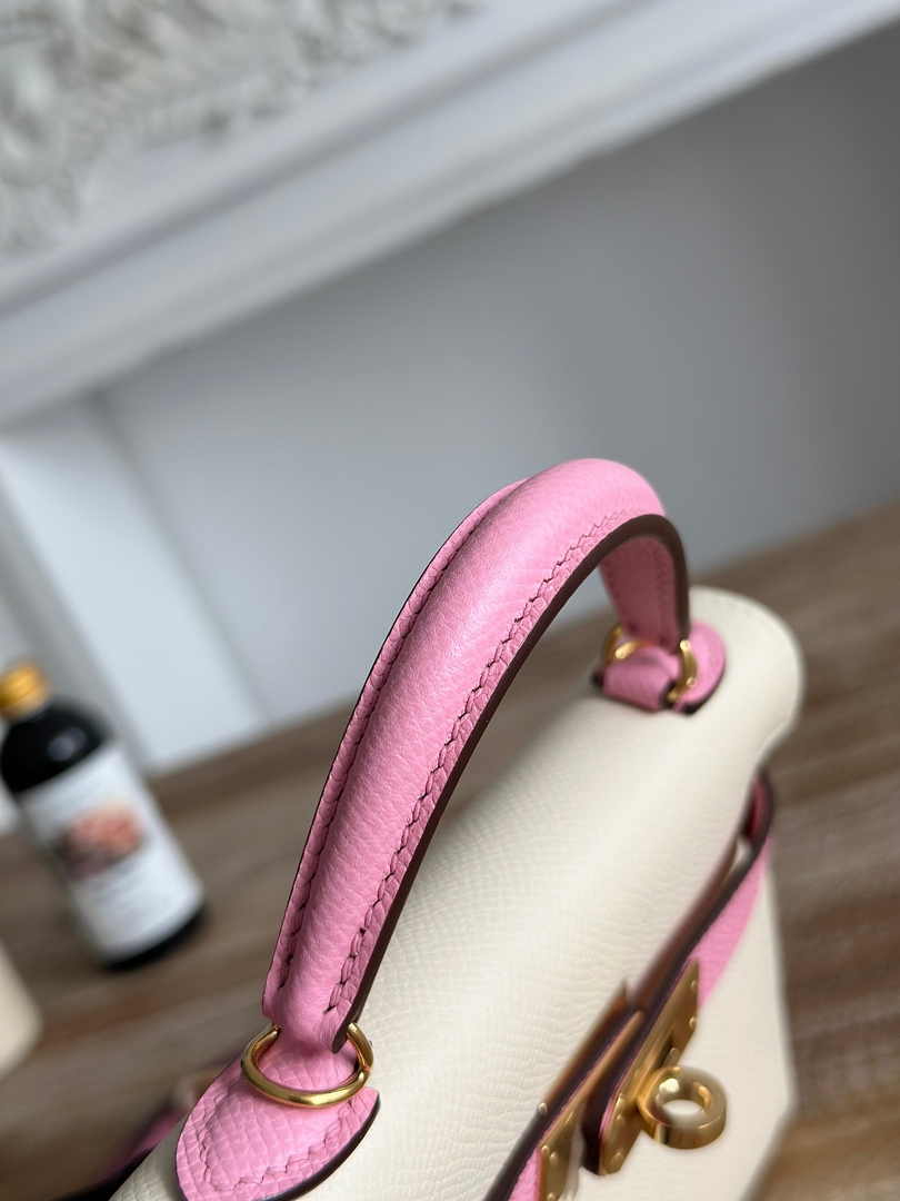 Hermes Kelly Bag 19 Epsom Leather Beige Purple Gold H82345