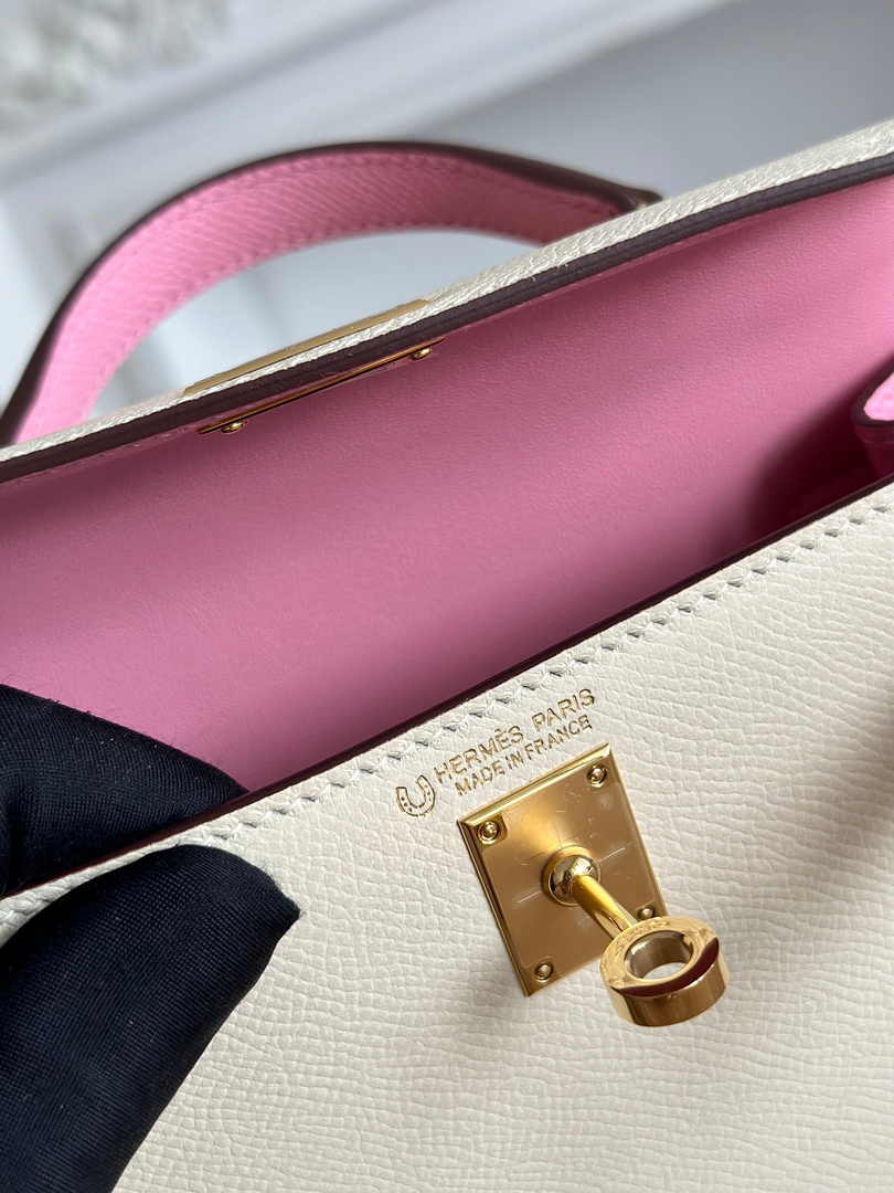 Hermes Kelly Bag 19 Epsom Leather Beige Purple Gold H82345