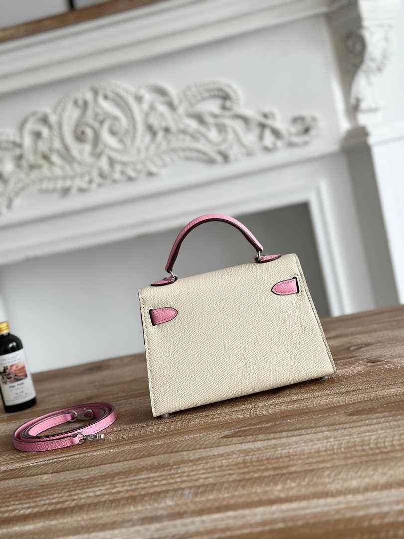 Hermes Kelly Bag 19 Epsom Leather Beige Purple Silver H82344