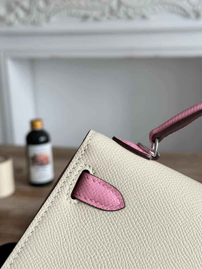 Hermes Kelly Bag 19 Epsom Leather Beige Purple Silver H82344