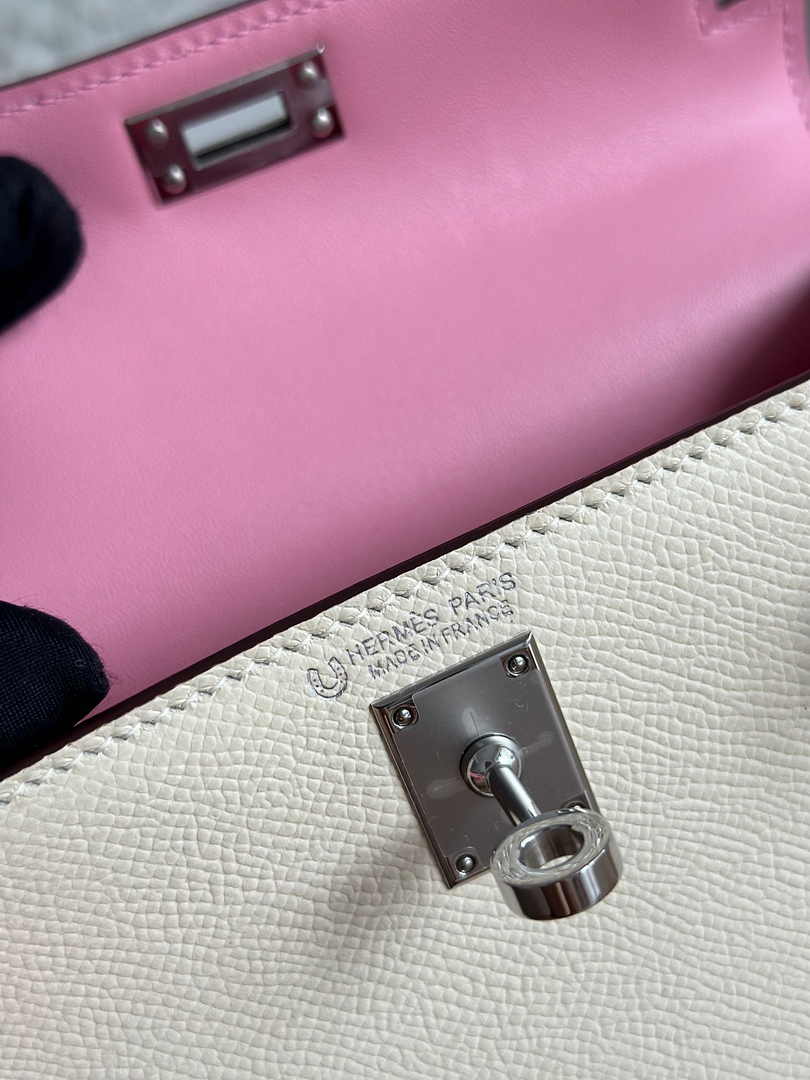 Hermes Kelly Bag 19 Epsom Leather Beige Purple Silver H82344