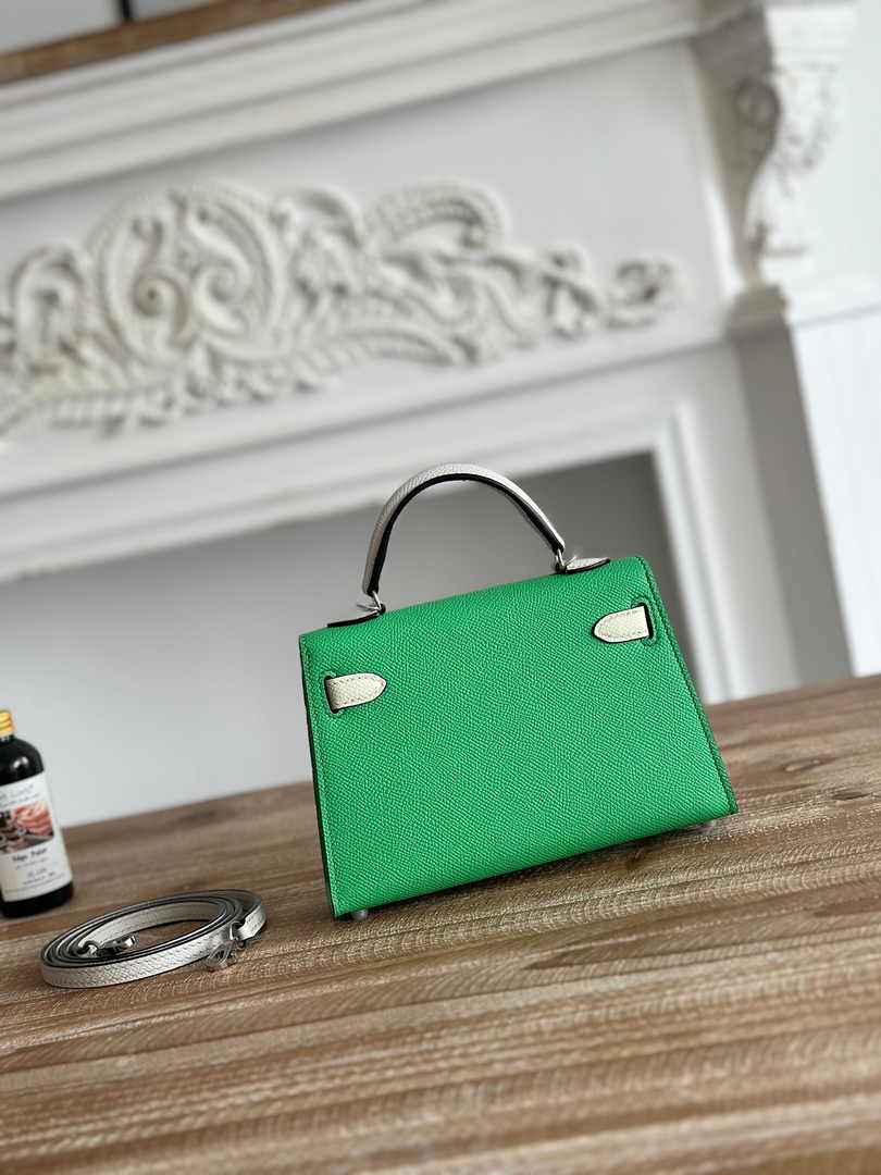 Hermes Kelly Bag 19 Epsom Leather Green Silver H82347