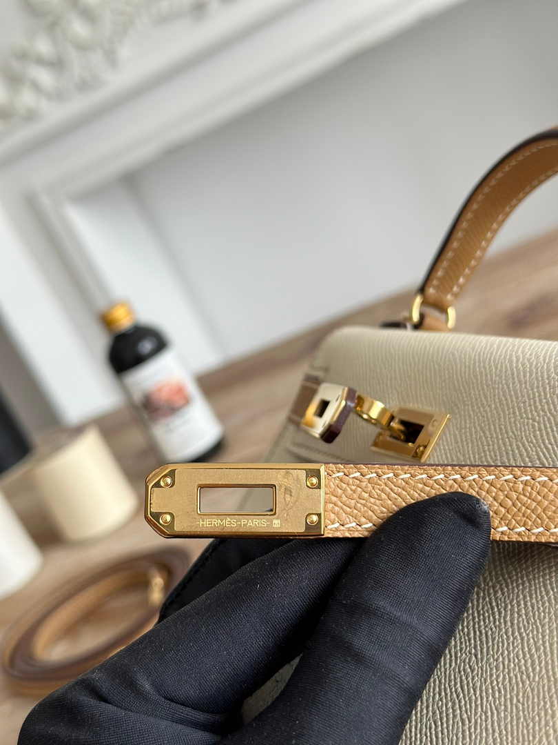 Hermes Kelly Bag 19 Epsom Leather Beige Tan Silver H82348