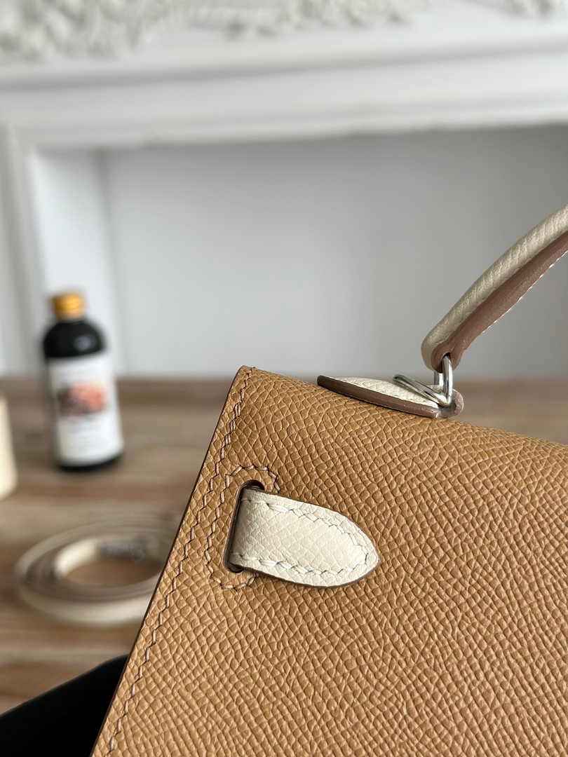 Hermes Kelly Bag 19 Epsom Leather Tan Beige Silver H82351
