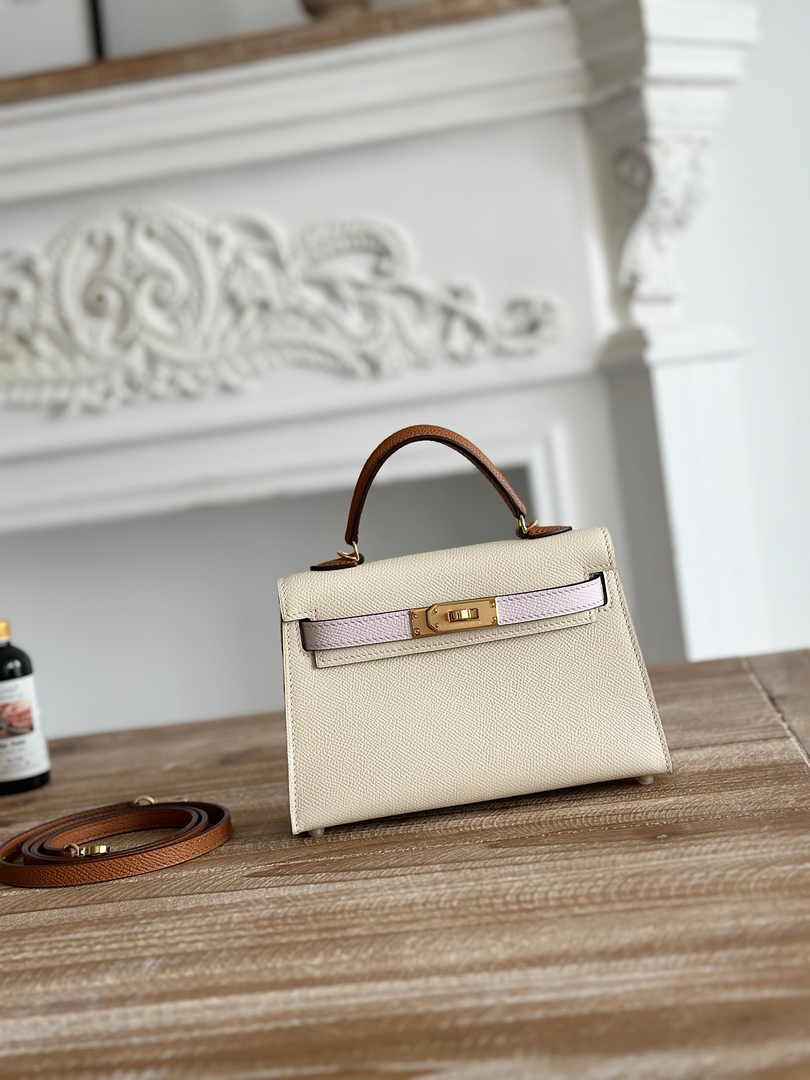 Hermes Kelly Bag 19 Epsom Leather Beige Brown Silver H82352