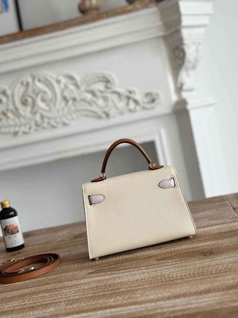 Hermes Kelly Bag 19 Epsom Leather Beige Brown Silver H82352