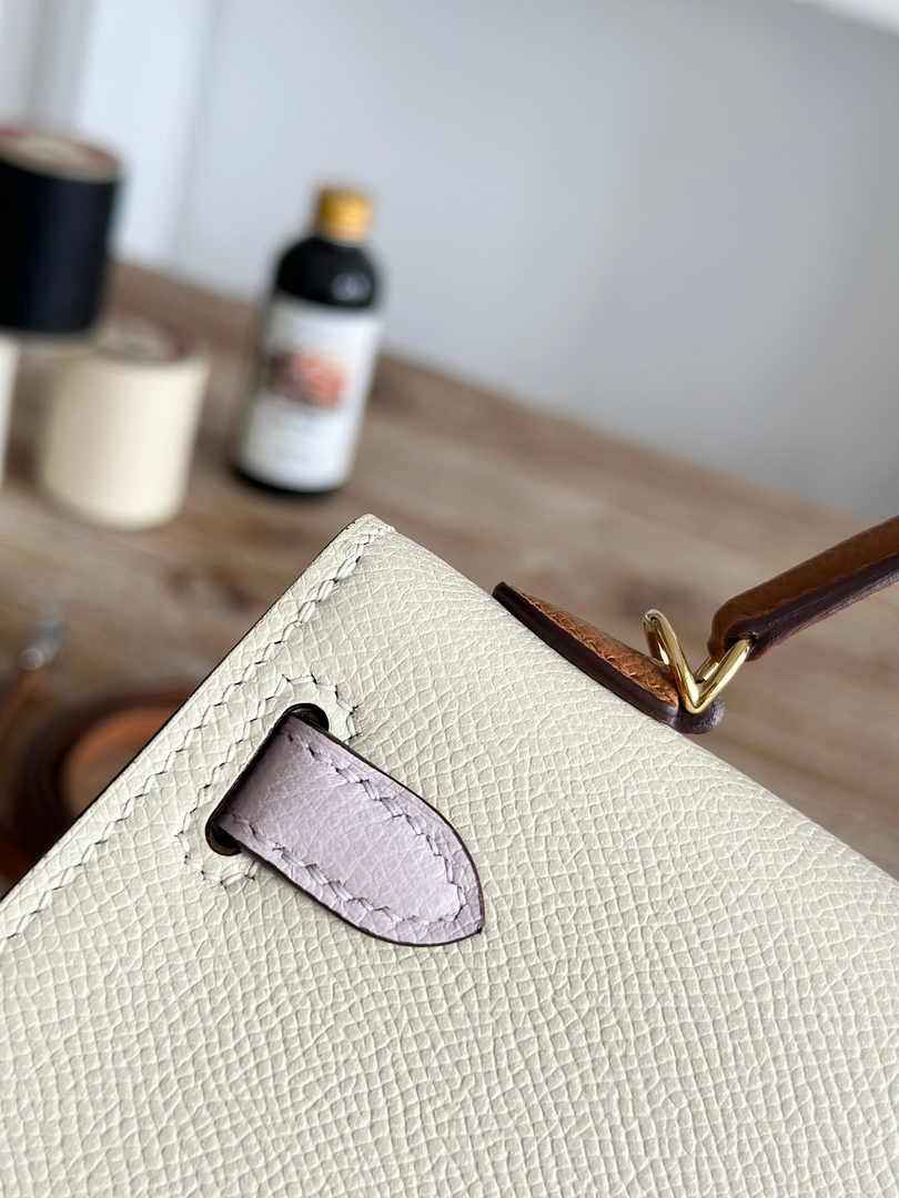 Hermes Kelly Bag 19 Epsom Leather Beige Brown Silver H82352