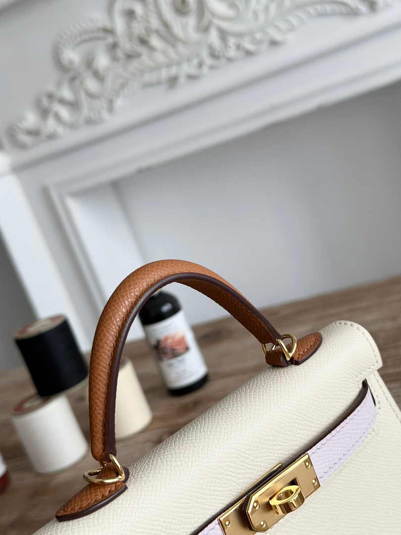 Hermes Kelly Bag 19 Epsom Leather Beige Brown Silver H82352