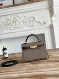 Hermes Kelly Bag 19 Epsom Leather Gray Black Gold H82356