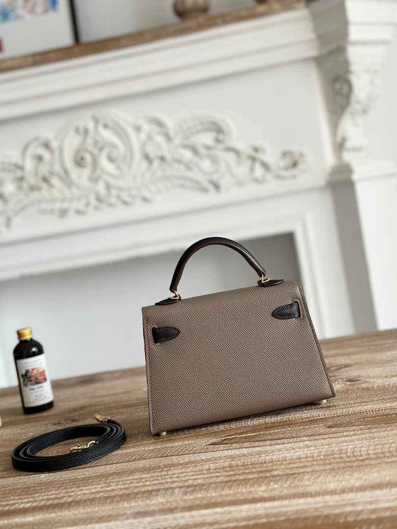 Hermes Kelly Bag 19 Epsom Leather Gray Black Gold H82356