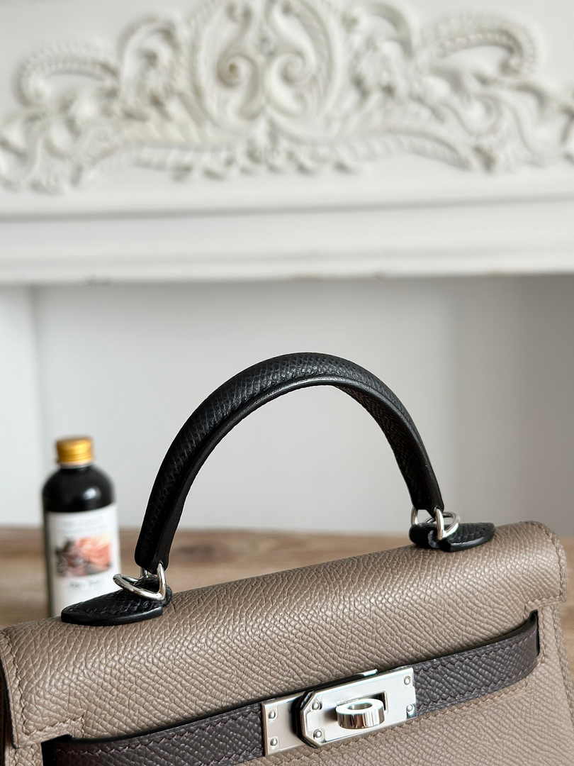 Hermes Kelly Bag 19 Epsom Leather Gray Black Silver H82358