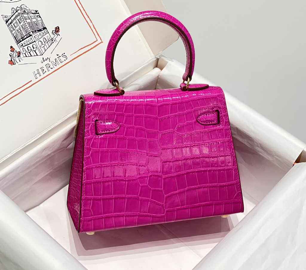 Hermes Kelly Bag 20 Plum Crocodile Leather Gold Hardware H7300