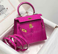Hermes Kelly Bag 20 Plum Crocodile Leather Gold Hardware H7300