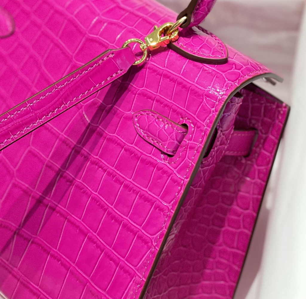 Hermes Kelly Bag 20 Plum Crocodile Leather Gold Hardware H7300
