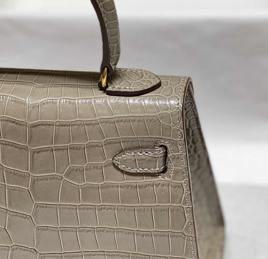 Hermes Kelly Bag 20 Gray Crocodile Leather Gold Hardware H7303
