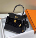 Hermes Kelly Bag 20 Black Crocodile Leather Gold Hardware H7305