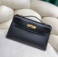 Hermes Kelly Bag 22 Black Swift Leather Gold Hardware