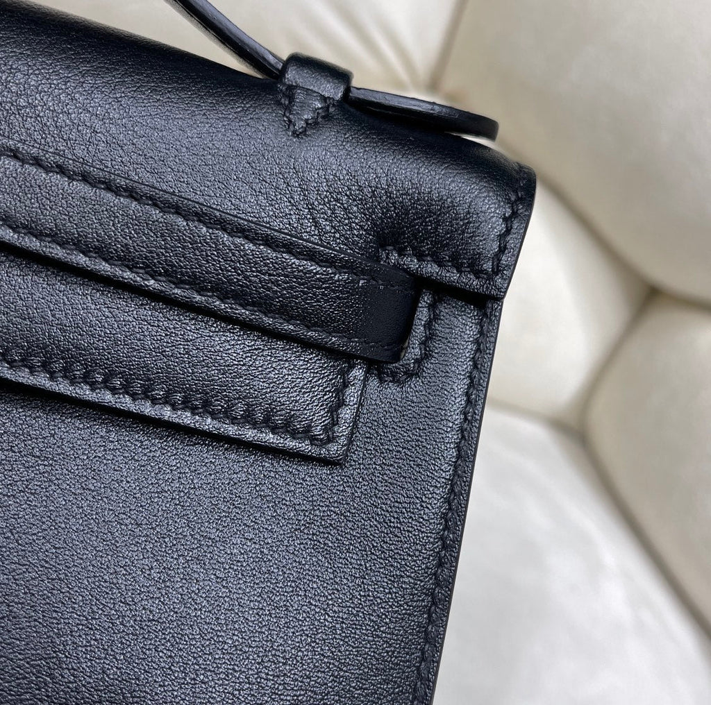 Hermes Kelly Bag 22 Black Swift Leather Gold Hardware