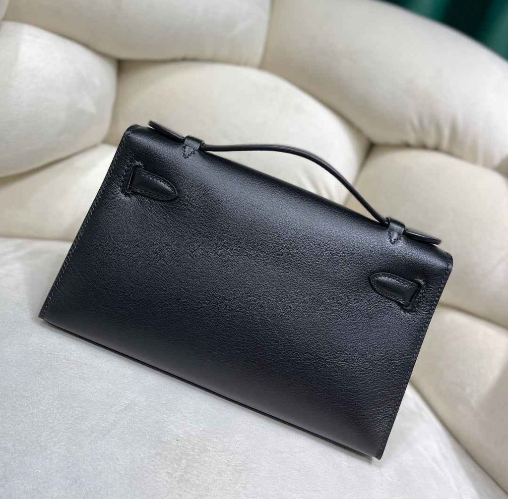 Hermes Kelly Bag 22 Black Swift Leather Gold Hardware