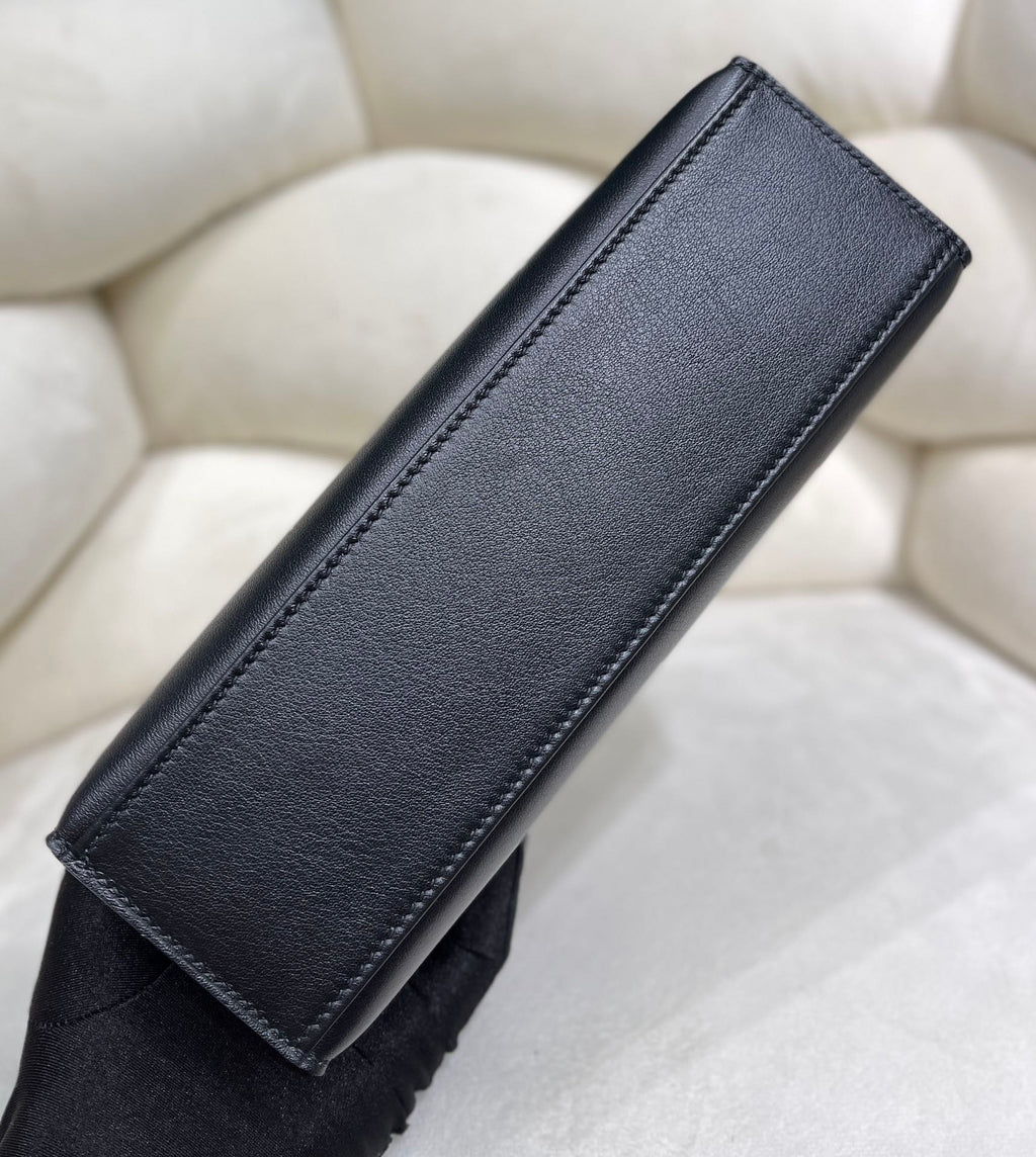Hermes Kelly Bag 22 Black Swift Leather Gold Hardware