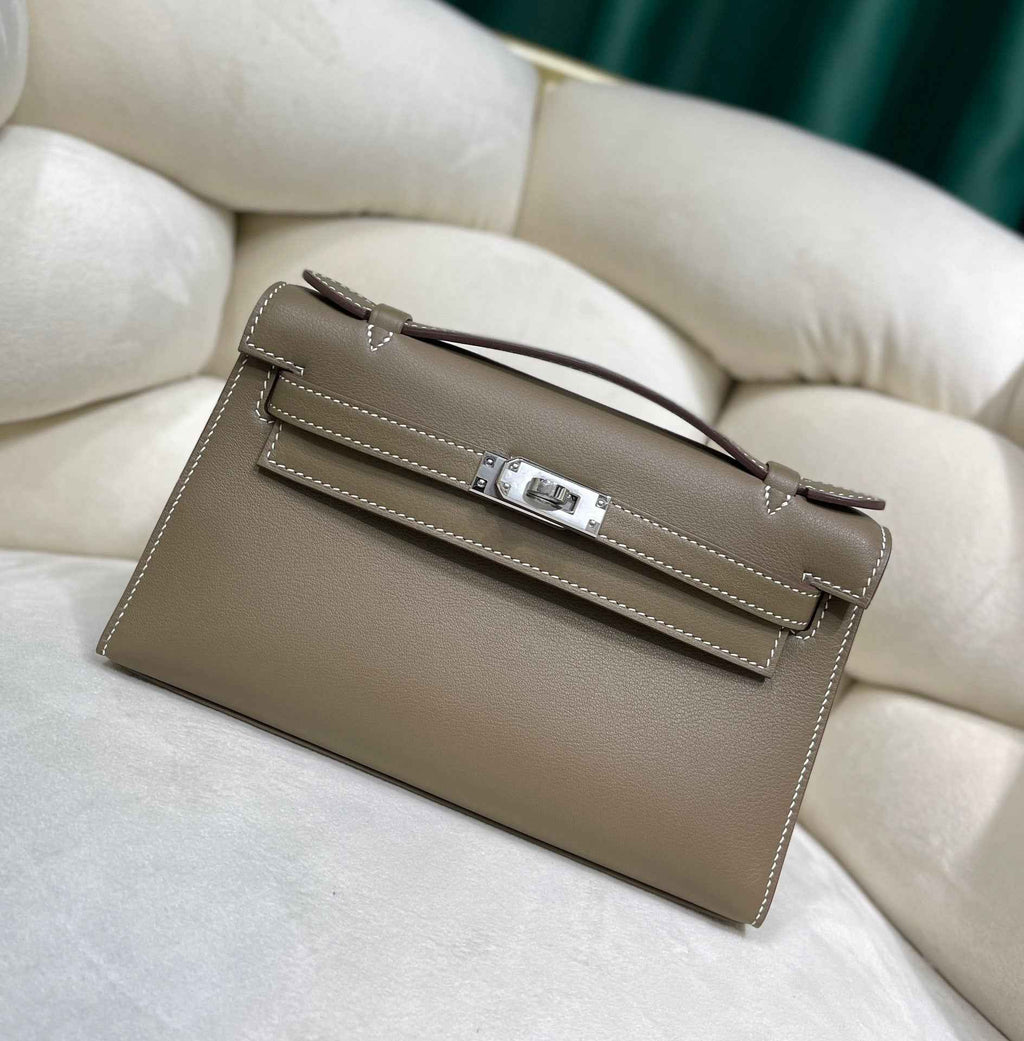 Hermes Kelly Bag 22 Swift Leather Gray Silver Hardware