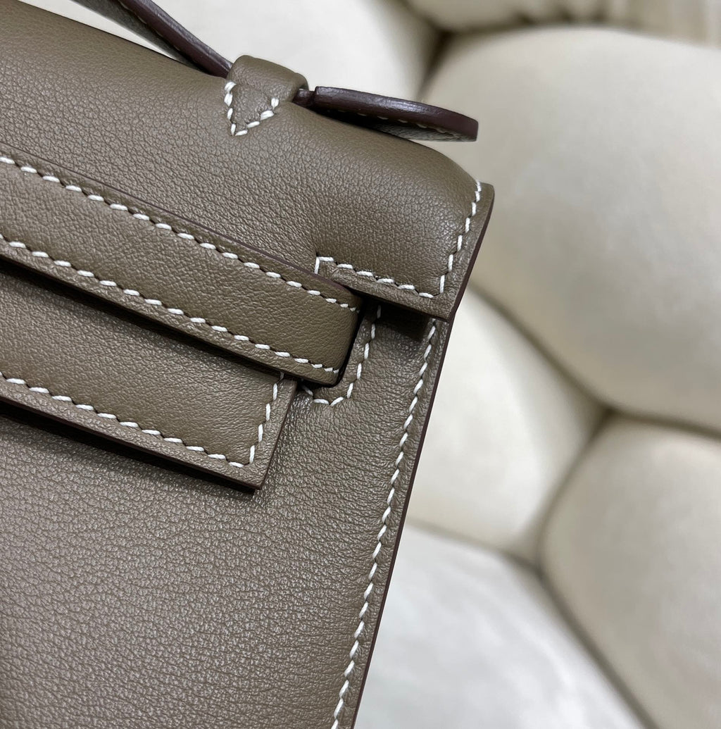 Hermes Kelly Bag 22 Swift Leather Gray Silver Hardware