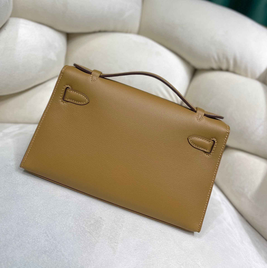 Hermes Kelly Bag 22 Camel Swift Leather Silver Hardware
