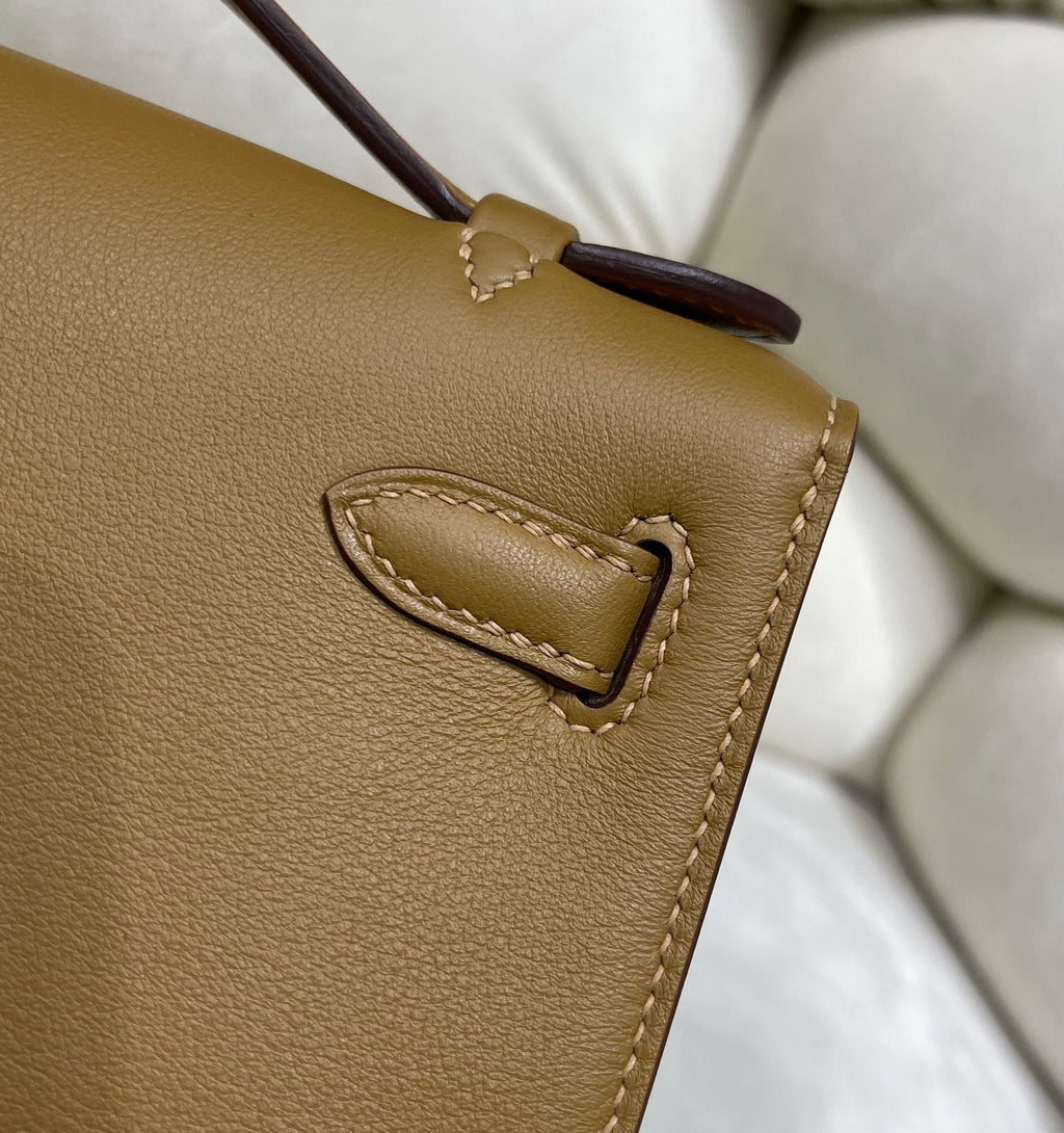 Hermes Kelly Bag 22 Camel Swift Leather Silver Hardware