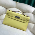 Hermes Kelly Bag 22 Lemon Swift Leather Silver Hardware