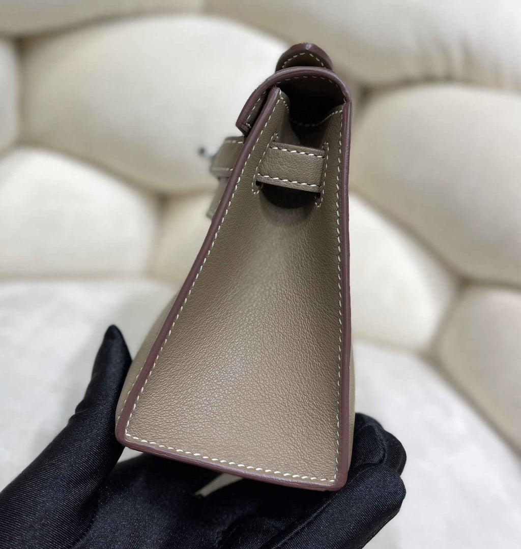 Hermes Kelly Bag 22 Swift Leather Gray Silver Hardware