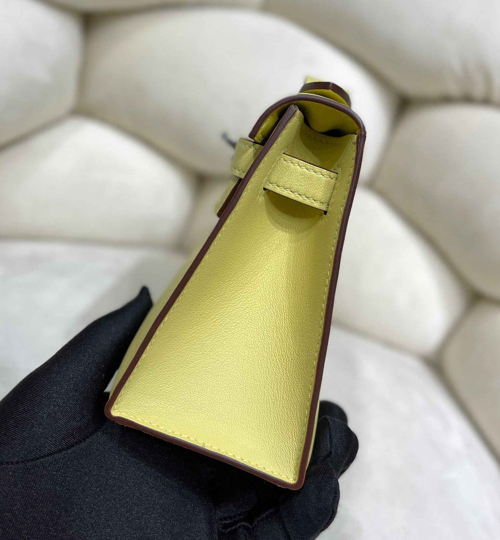 Hermes Kelly Bag 22 Lemon Swift Leather Silver Hardware