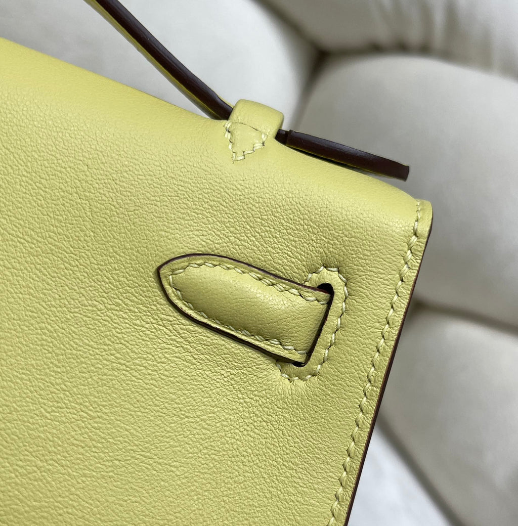 Hermes Kelly Bag 22 Lemon Swift Leather Silver Hardware