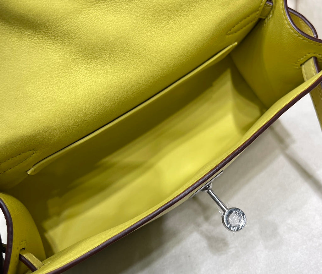 Hermes Kelly Bag 22 Lemon Swift Leather Silver Hardware