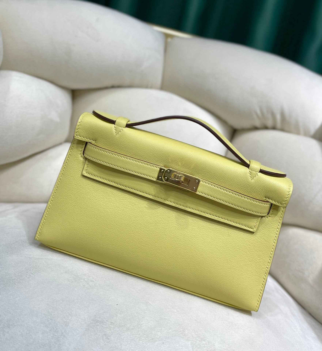 Hermes Kelly Bag 22 Lemon Swift Leather Gold Hardware