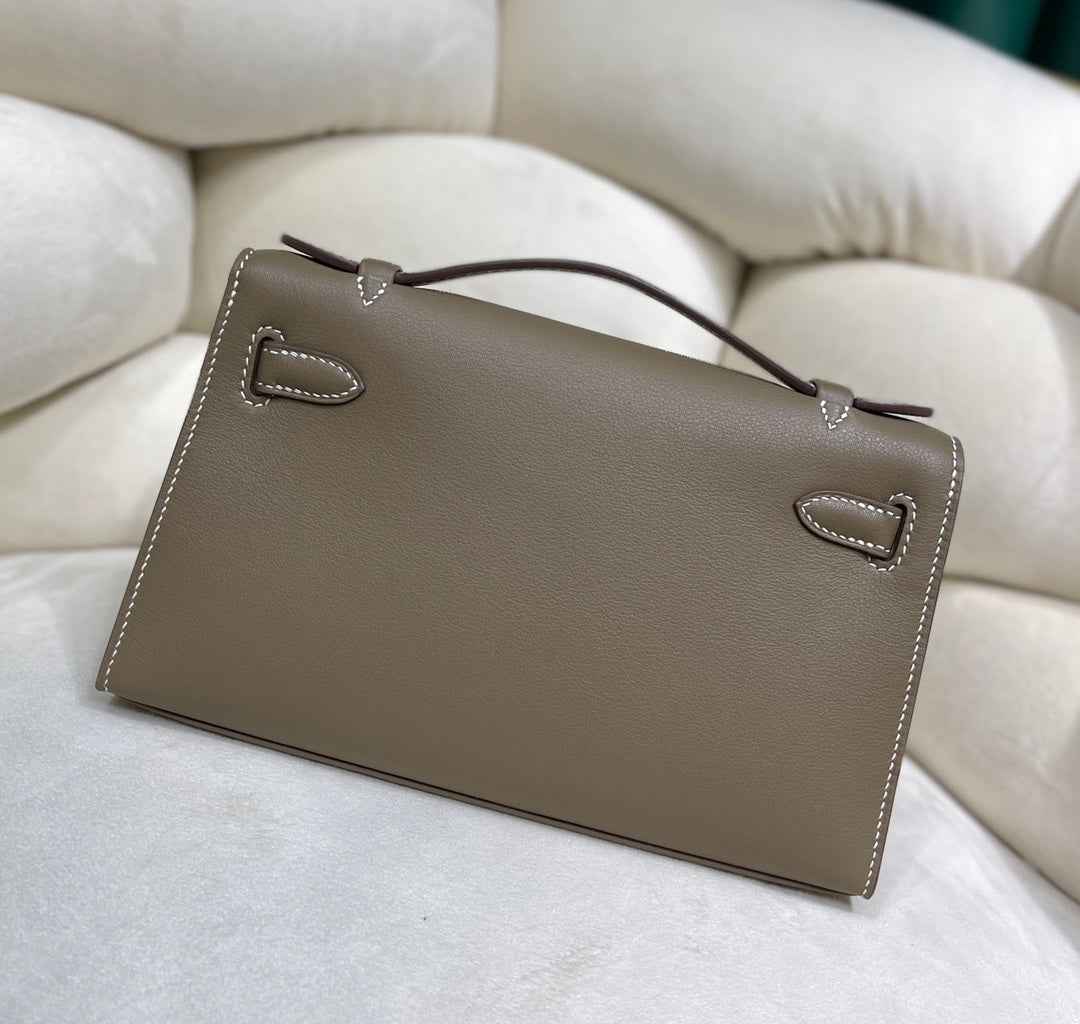 Hermes Kelly Bag 22 Swift Leather Gray Silver Hardware