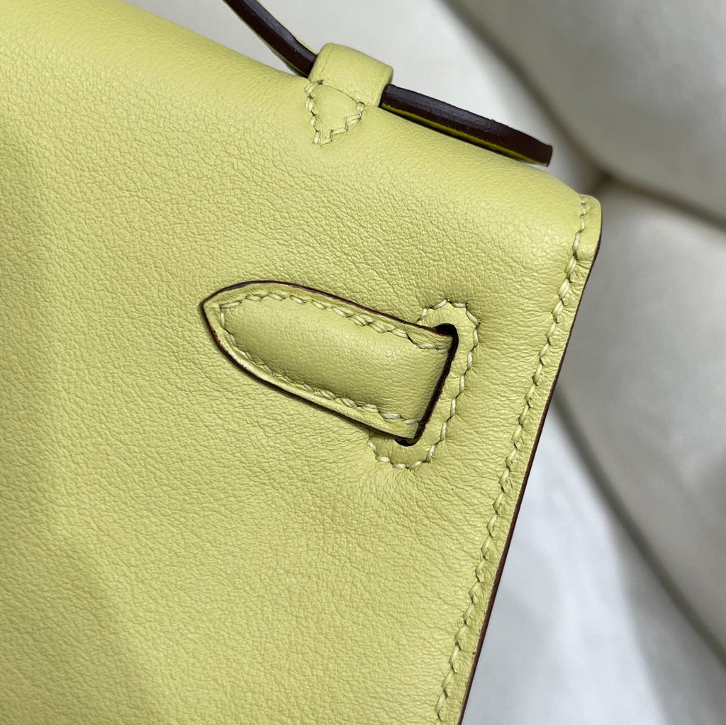 Hermes Kelly Bag 22 Lemon Swift Leather Gold Hardware