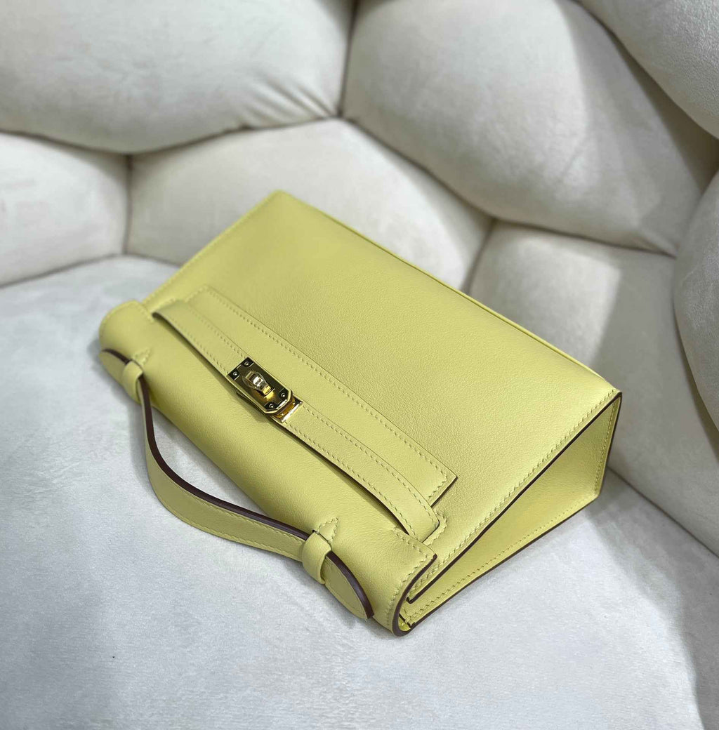 Hermes Kelly Bag 22 Lemon Swift Leather Gold Hardware