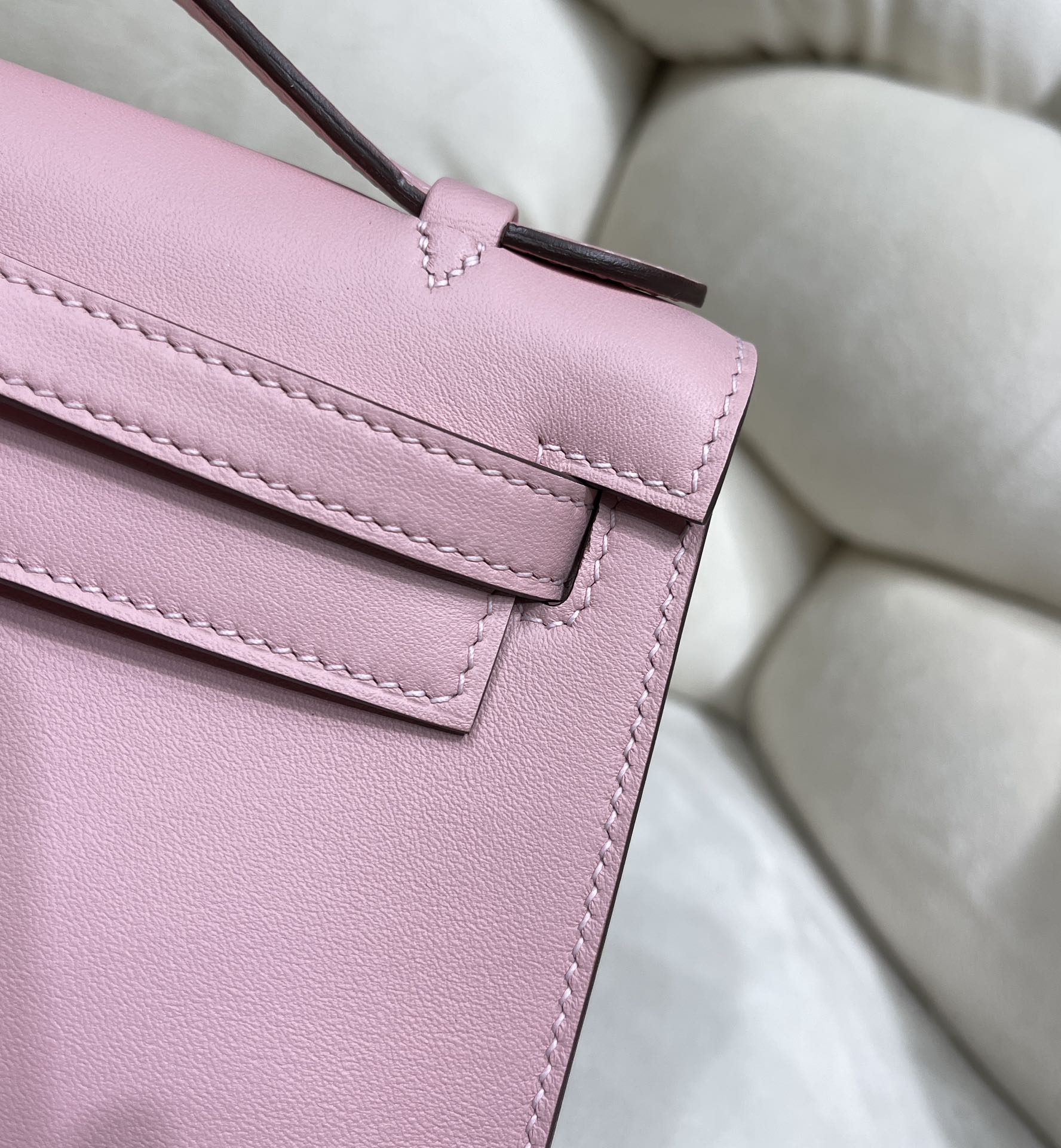 Hermes Kelly Bag 22 Pink Swift Leather Silver Hardware