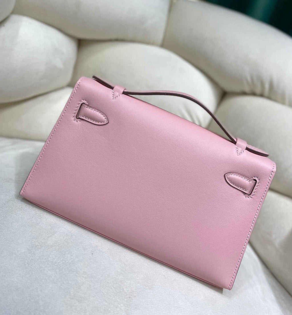 Hermes Kelly Bag 22 Pink Swift Leather Silver Hardware