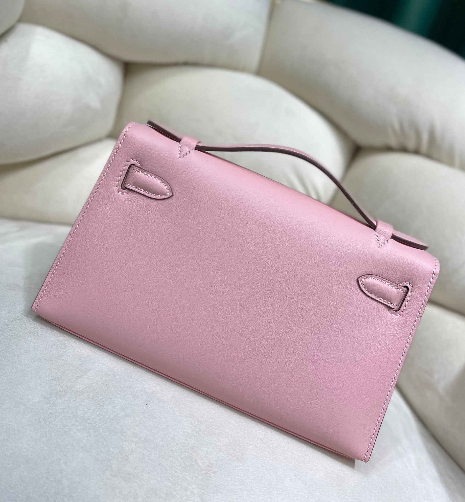 Hermes Kelly Bag 22 Pink Swift Leather Silver Hardware