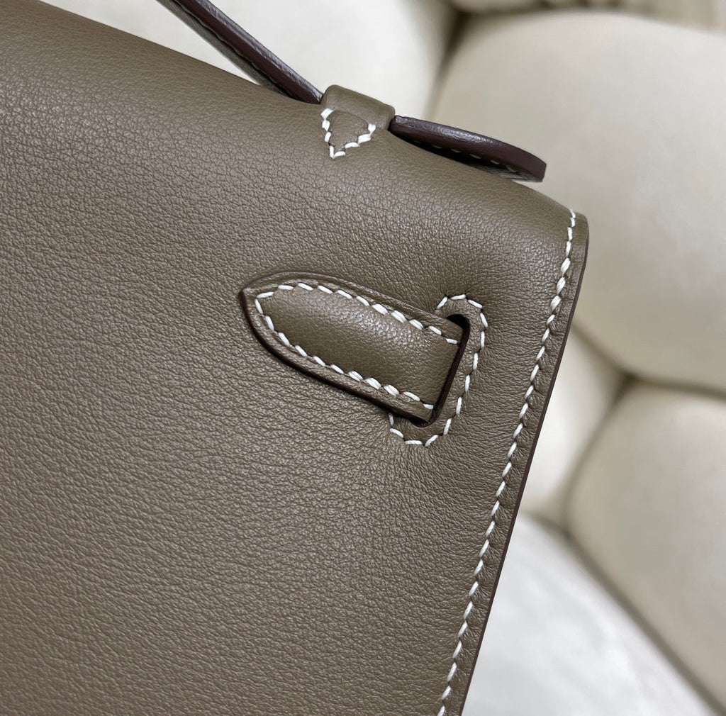 Hermes Kelly Bag 22 Swift Leather Gray Silver Hardware
