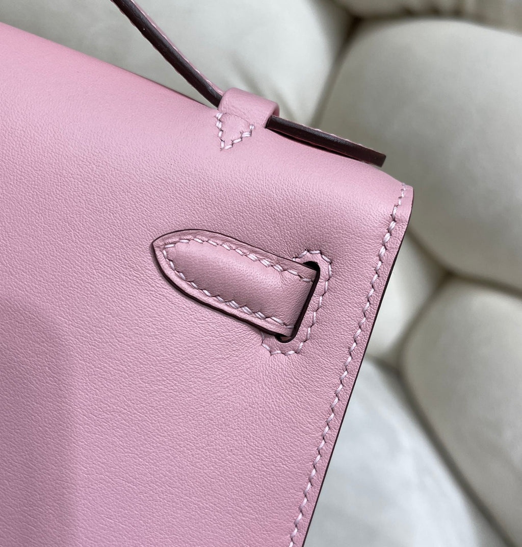 Hermes Kelly Bag 22 Pink Swift Leather Silver Hardware