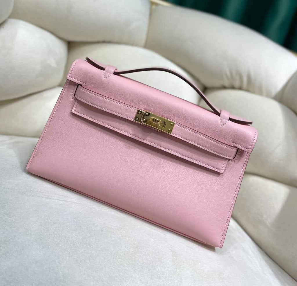 Hermes Kelly Bag 22 Pink Swift Leather Gold Hardware