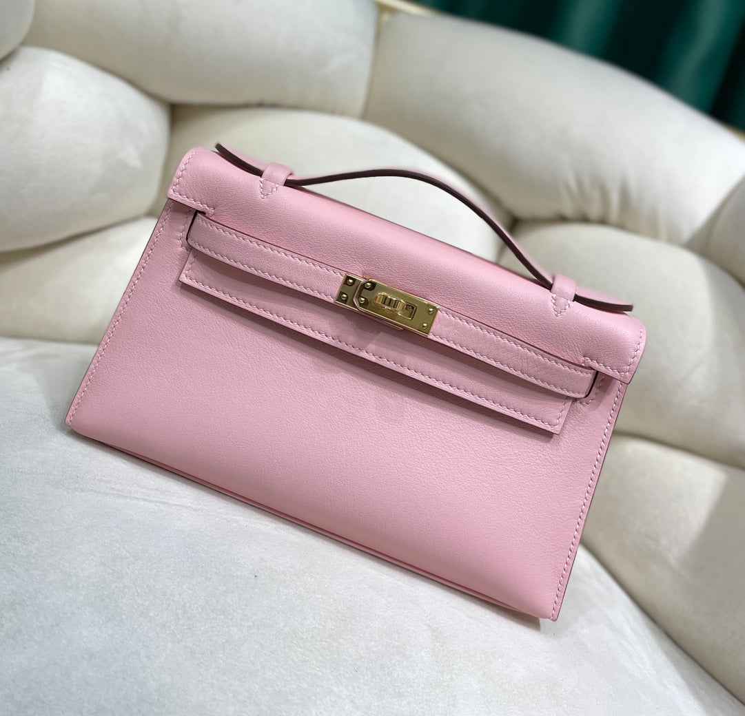 Hermes Kelly Bag 22 Pink Swift Leather Gold Hardware