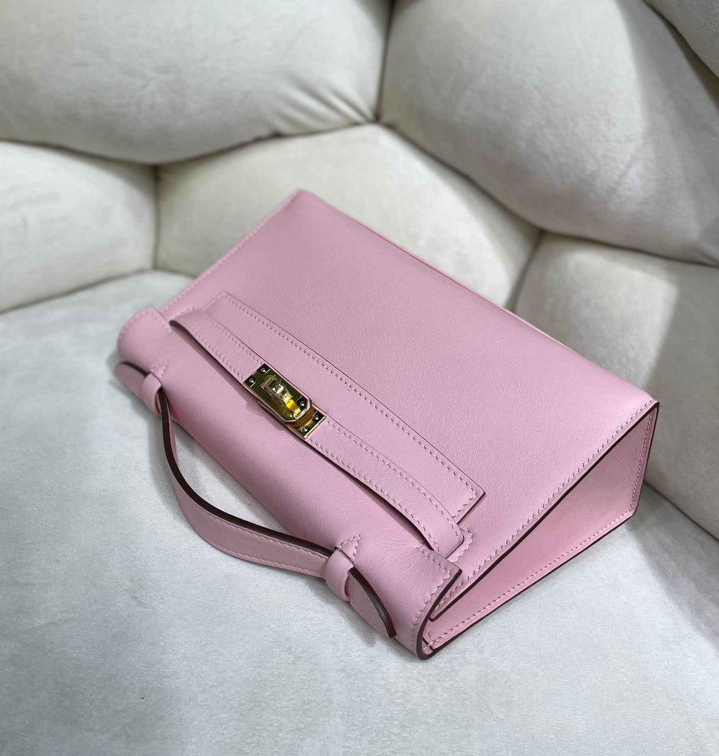 Hermes Kelly Bag 22 Pink Swift Leather Gold Hardware