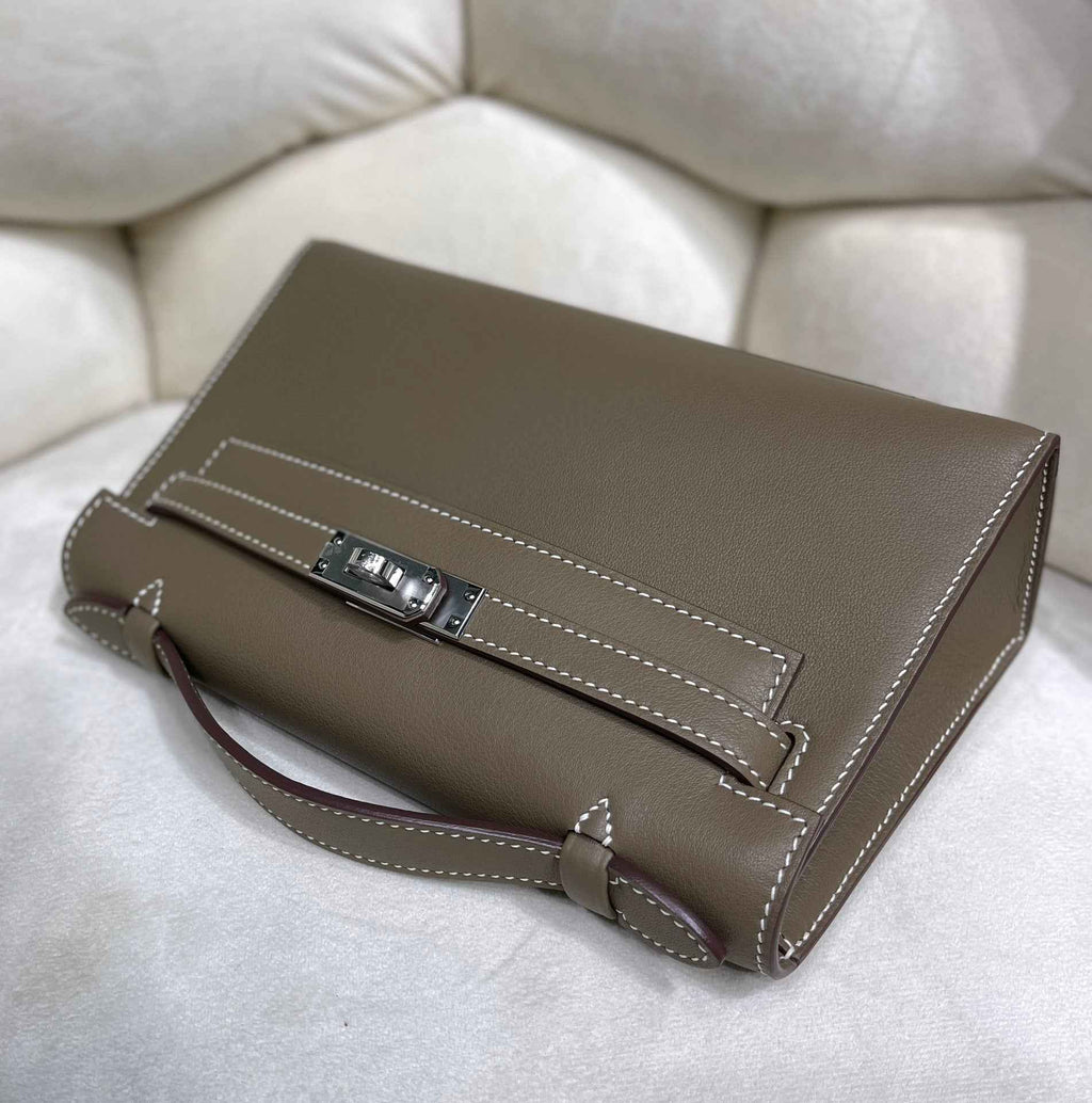 Hermes Kelly Bag 22 Swift Leather Gray Silver Hardware
