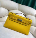 Hermes Kelly Bag 22 Yellow Swift Leather Silver Hardware