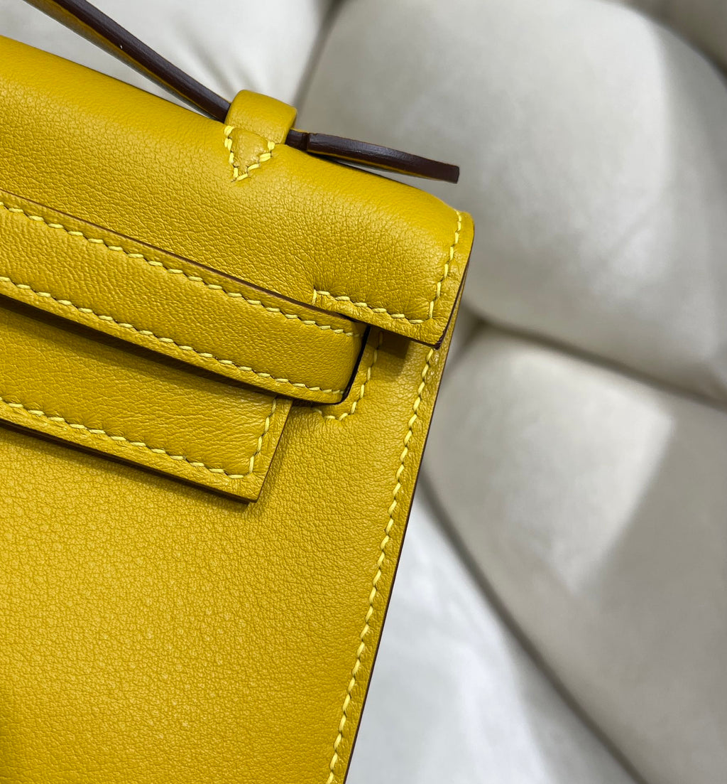 Hermes Kelly Bag 22 Yellow Swift Leather Silver Hardware