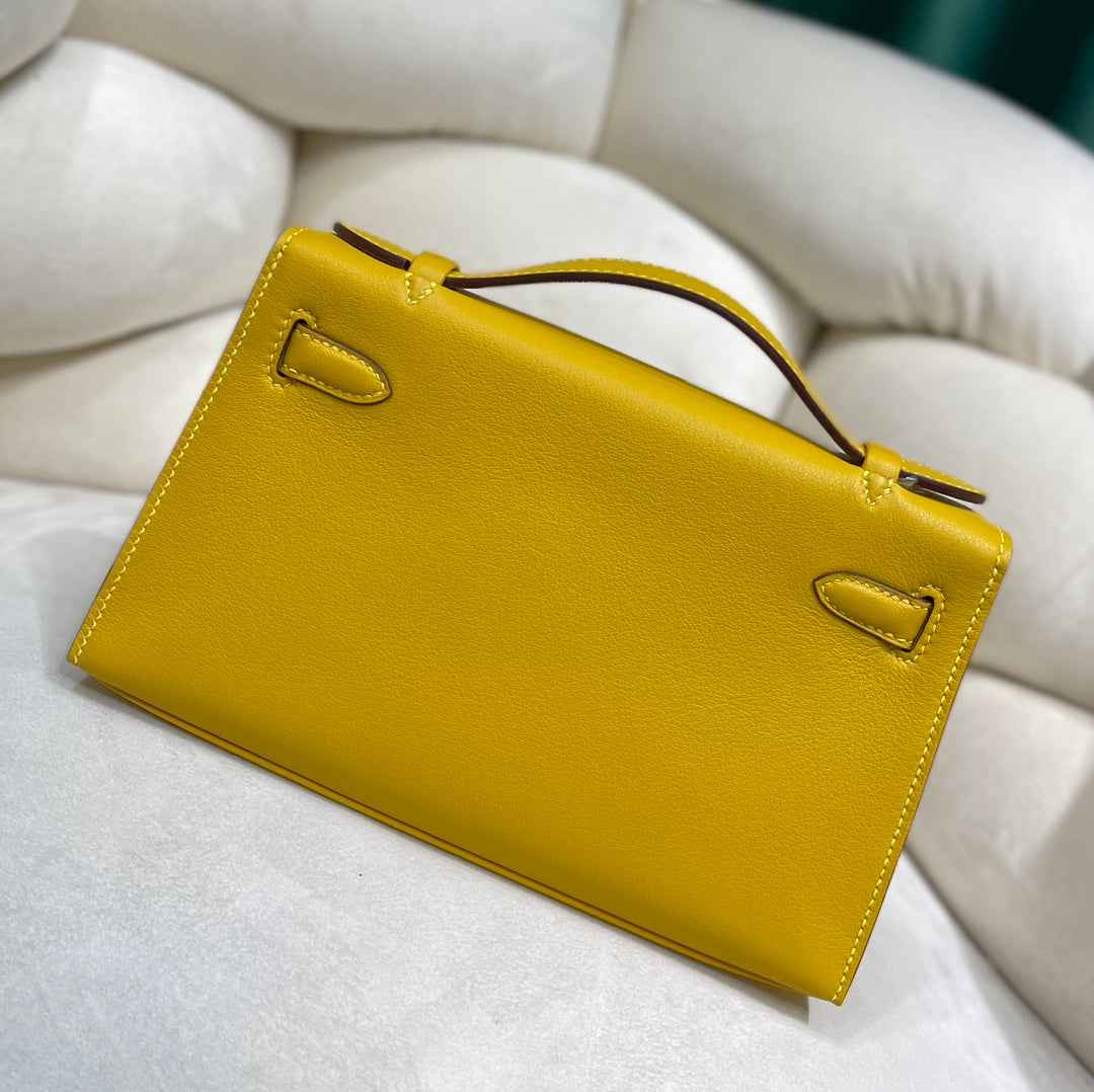 Hermes Kelly Bag 22 Yellow Swift Leather Silver Hardware